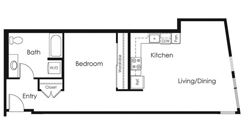 Floor plan for 1 bed, 1 bath, 792 sqft